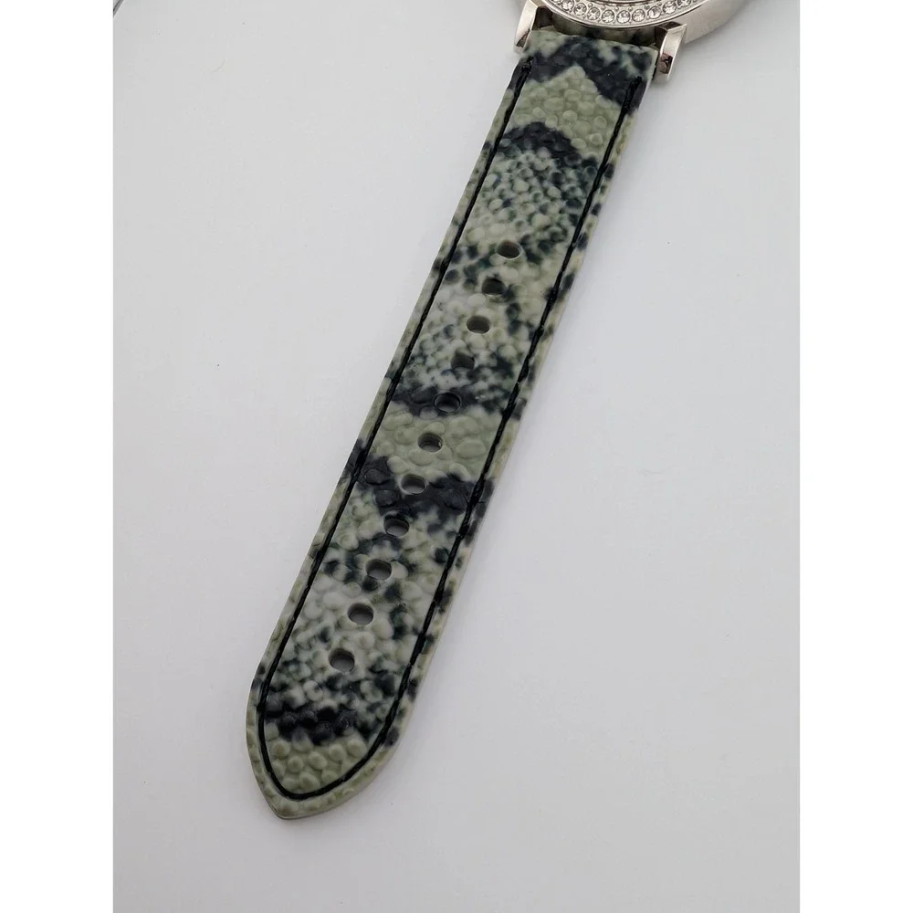 Women's Quartz Watch 41mm Case Rhinestone Bezel Black/Gray Silicone Band Working